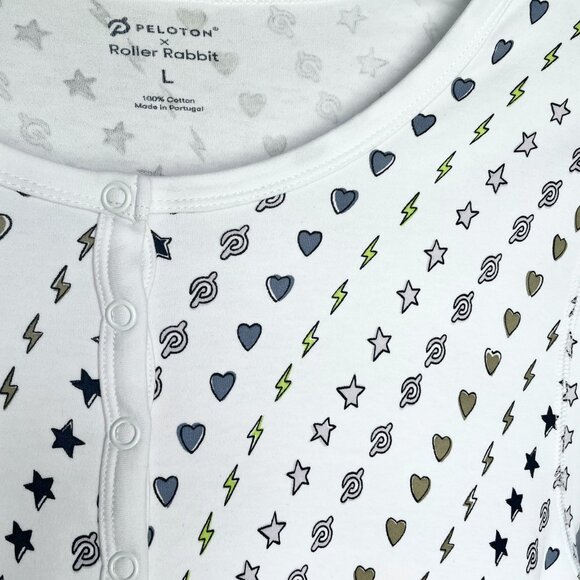 Roller Rabbit x Peloton Limited Edition Print Pajama Top Size L Hearts Stars - Picture 1 of 15